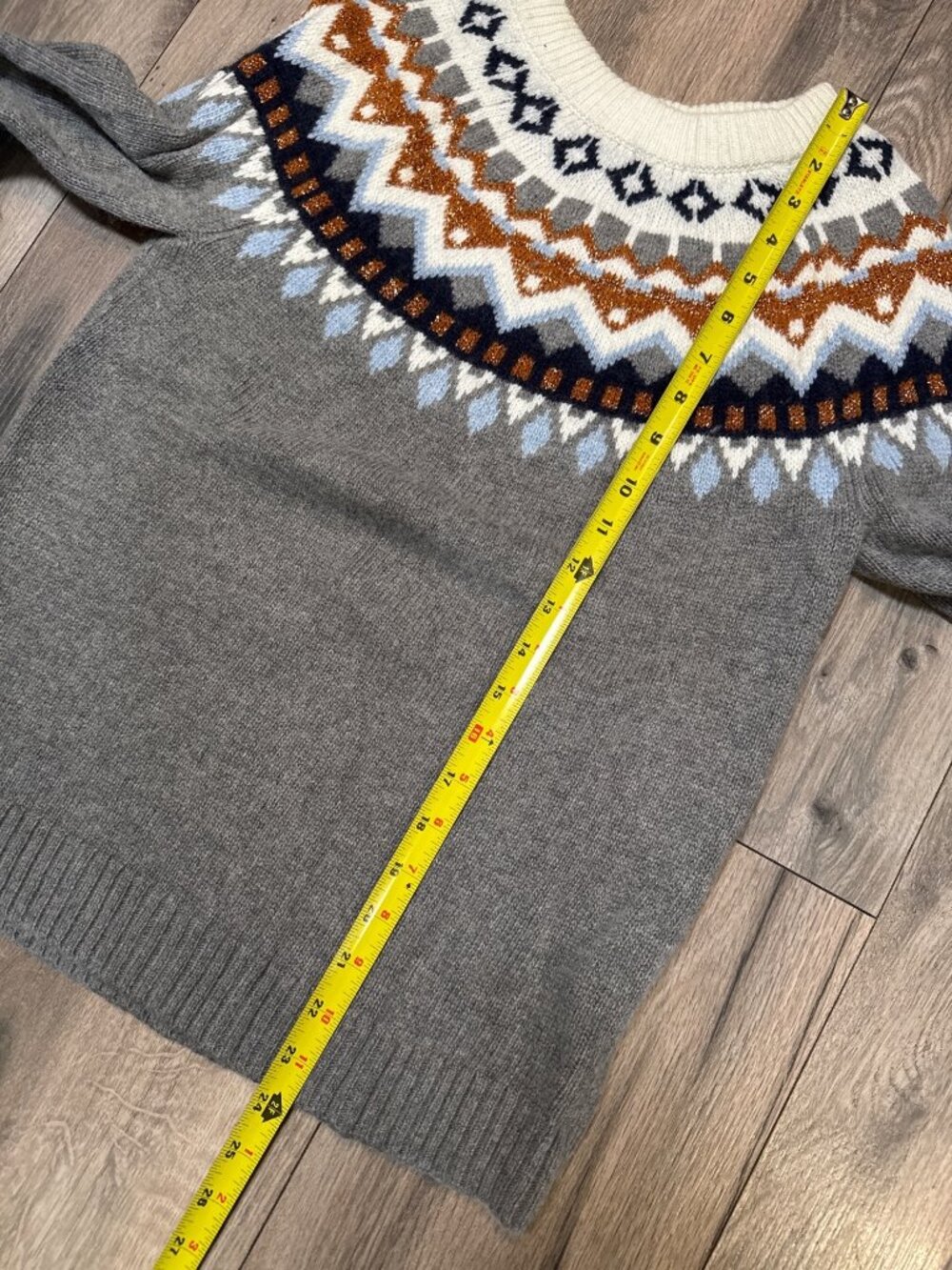 J. Crew Gray Fair Isle Merino Wool-Blend Sweater S Winter Knit Pullover - Picture 7 of 7